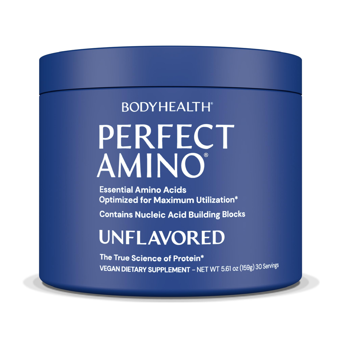 BodyHealth PerfectAmino - BCAA and EAA Powder for Pre and Post Workout - Amino Acid Energy Drink for Men and Women to Support Lean Muscle and Recovery - Unflavored (Lightly Sweetened) - 30 Servings
