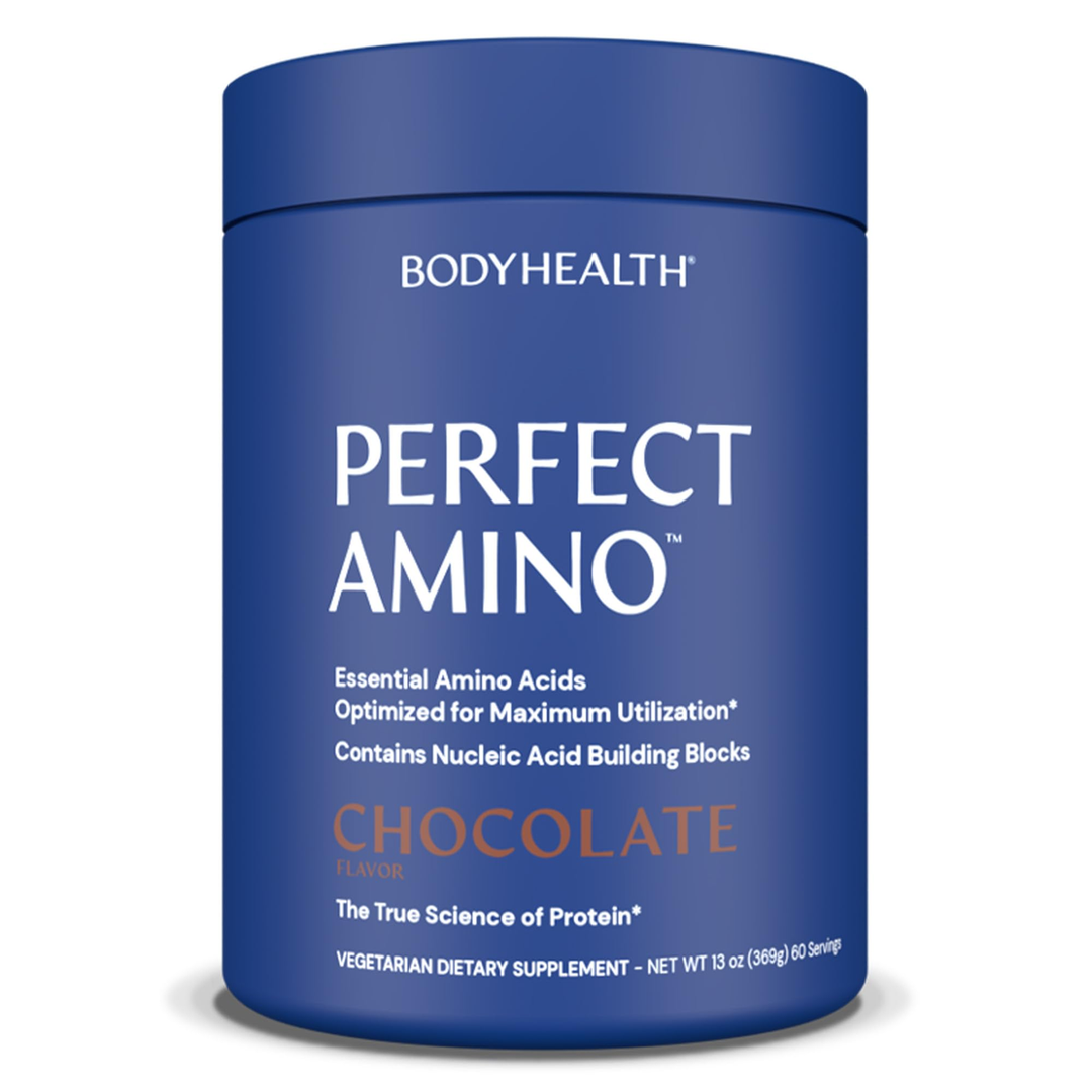 BodyHealth PerfectAmino Powder - BCAA and EAA Powder for Pre and Post Workout - Amino Acid Energy Drink for Men and Women to Support Lean Muscle and Recovery - Chocolate - 60 Servings