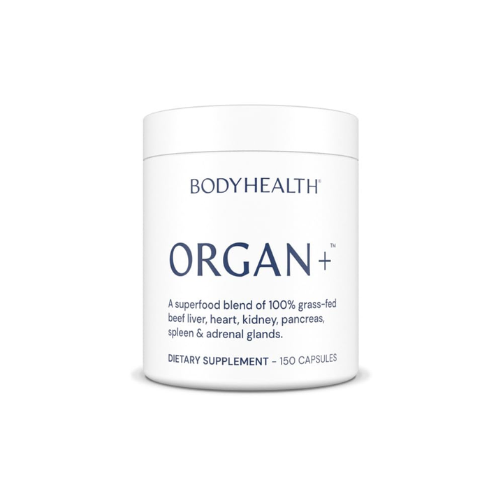 BodyHealth Organ+ Grass-Fed Glandular Organ Complex, Grassfed Beef Organ Supplement, Dessicated Beef Liver, Heart, Kidney, Pancreas, Spleen, Non GMO, Adrenal, Supplement, (150 Capsules)
