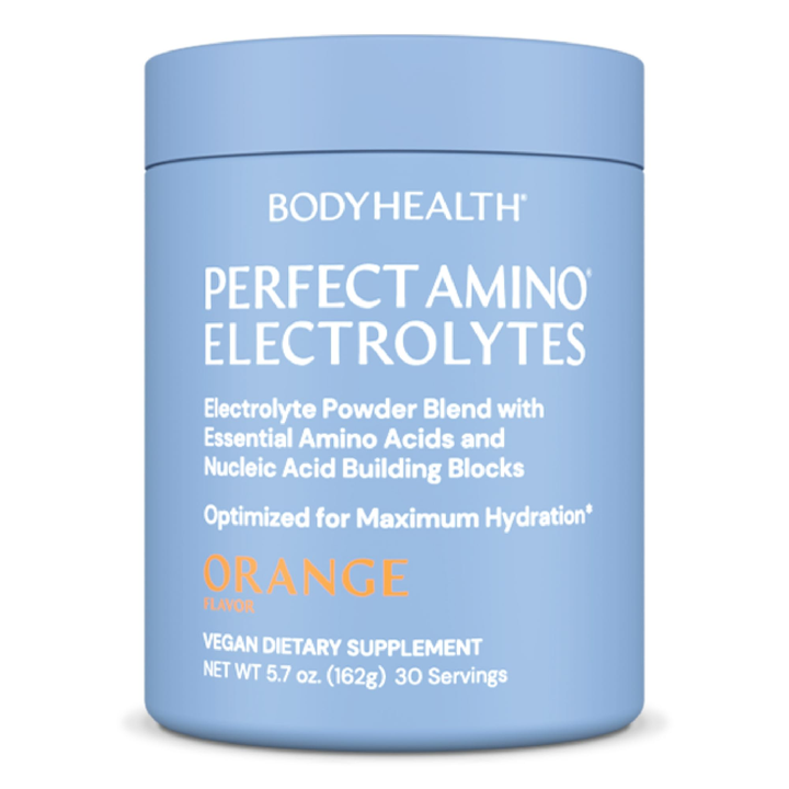 BodyHealth PerfectAmino Electrolytes Powder No Sugar, Keto Sugar Free Fasting Electrolytes Drink Mix, Hydration Powder with Trace Minerals - Orange - 30 Servings