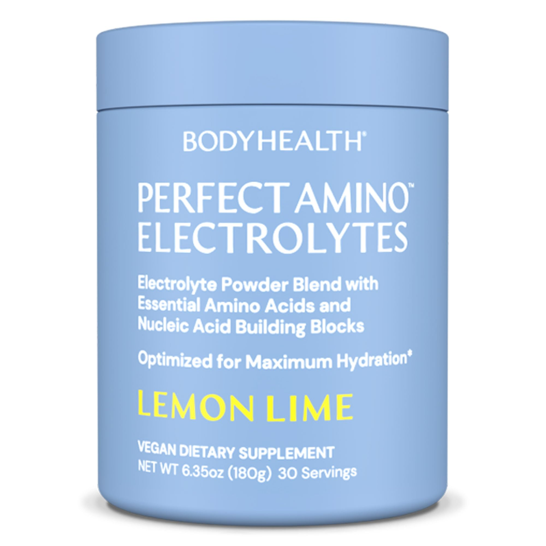 BodyHealth PerfectAmino Electrolyte Powder No Sugar, Hydration Fasting Keto Zero Sugar Electrolytes Drink Mix with Trace Minerals - Lemon Lime - 30 Servings