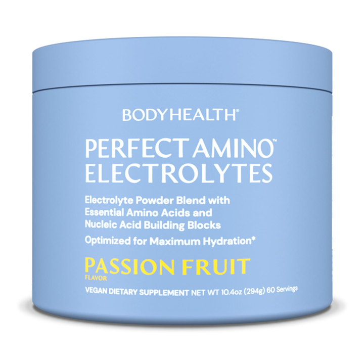 BodyHealth PerfectAmino Electrolytes Powder No Sugar, Hydration Fasting Keto Zero Sugar Electrolytes Drink Mix with Trace Minerals - Passion Fruit - 60 Servings