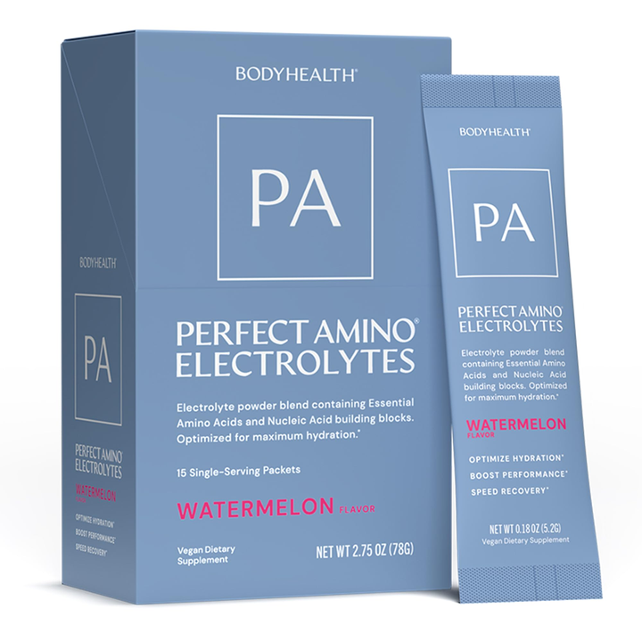 BodyHealth PerfectAmino Electrolyte Drink Mix - Watermelon - No Sugar, Keto &amp; Fasting Friendly, Hydration with Trace Minerals - Stick Packs