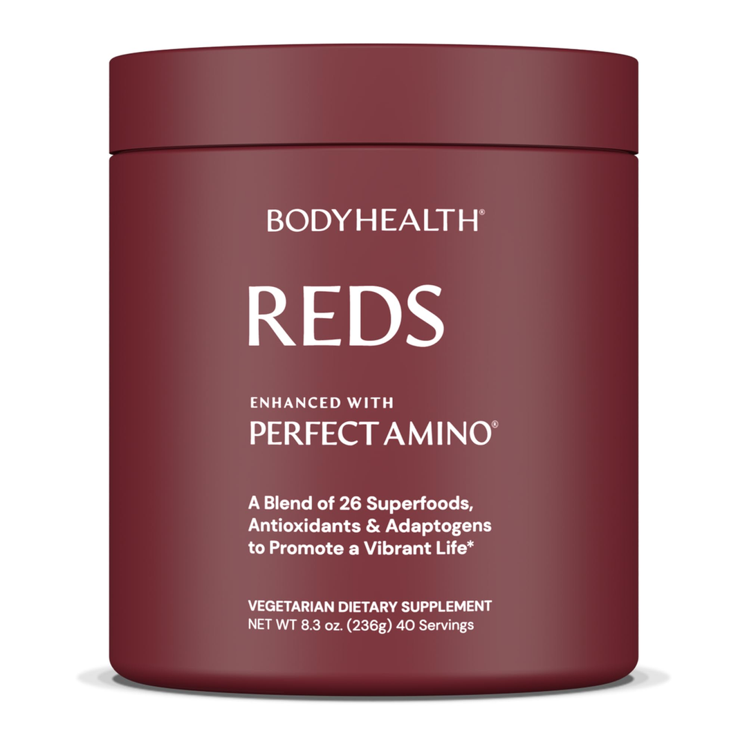 BodyHealth Reds Enhanced with PerfectAmino - Daily Superfood Smoothie Powder with Antioxidants, Adaptogens, Phytonutrients, Fruit, Prebiotics, Probiotics, Fiber, and Protein - 40 Servings
