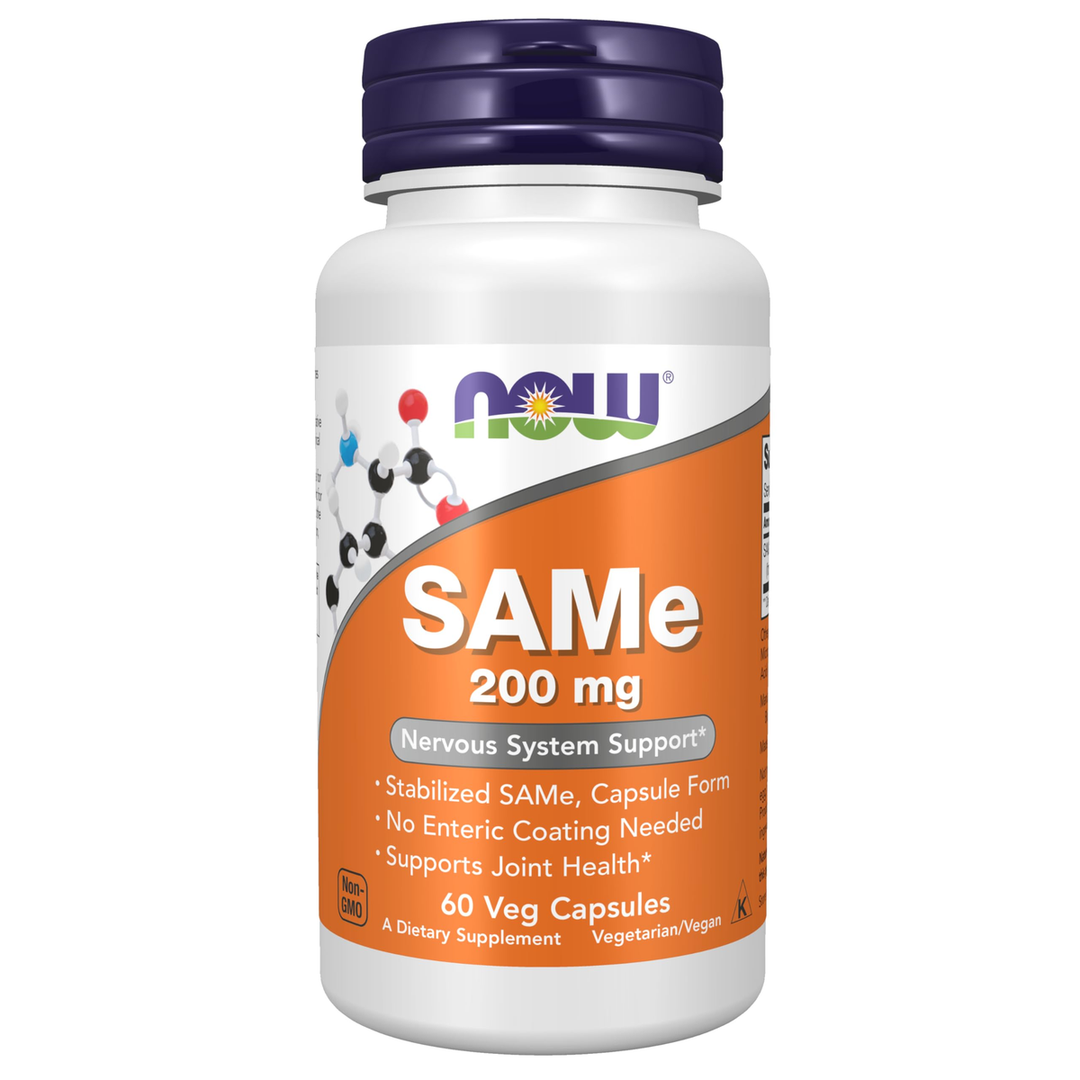 NOW Foods Supplements, SAMe (S-Adenosyl-L-Methionine)200 mg, Nervous System Support, 60 Veg Capsules