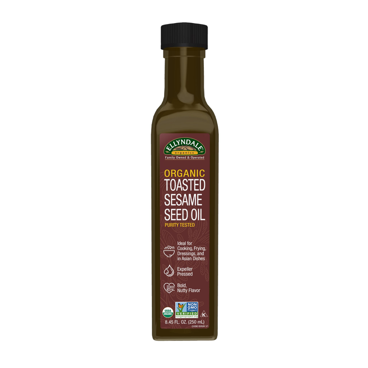 Ellyndale Toasted and Organic Sesame Seed Oil, 8.45 fl. oz. Glass Bottle, Non-GMO Project Verified