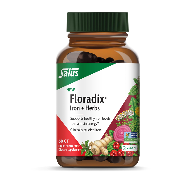 Floradix Iron + Herbs - Iron Supplement for Healthy Energy Support - Vegan, Non-GMO, Gluten-Free, Soy-Free - 60 Liquid Phyto-Caps