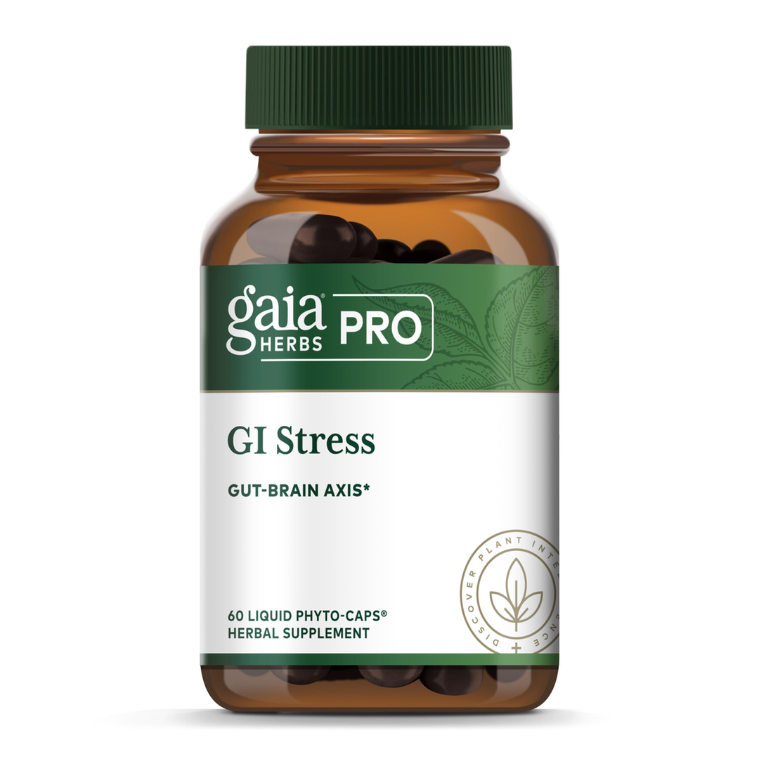 GAIA HERBS PRO GI Stress - Digestion Supplement for Times of Stress - Contains Holy Basil, Lemon Balm, Chamomile &amp; More - 60 Liquid Phyto-Caps