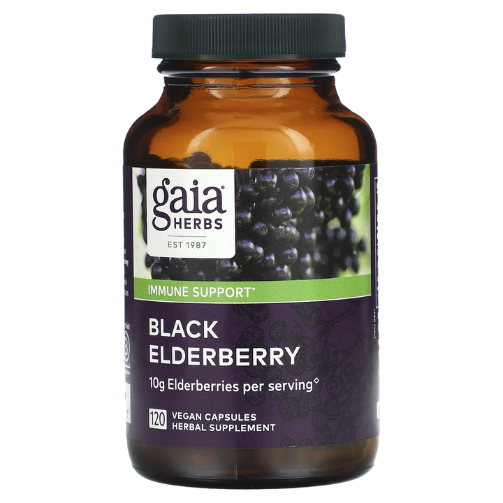 Gaia Herbs Black Elderberry - Daily Immune Support Supplement to Help Support Wellness - 120 Vegan Capsules (60 Servings)