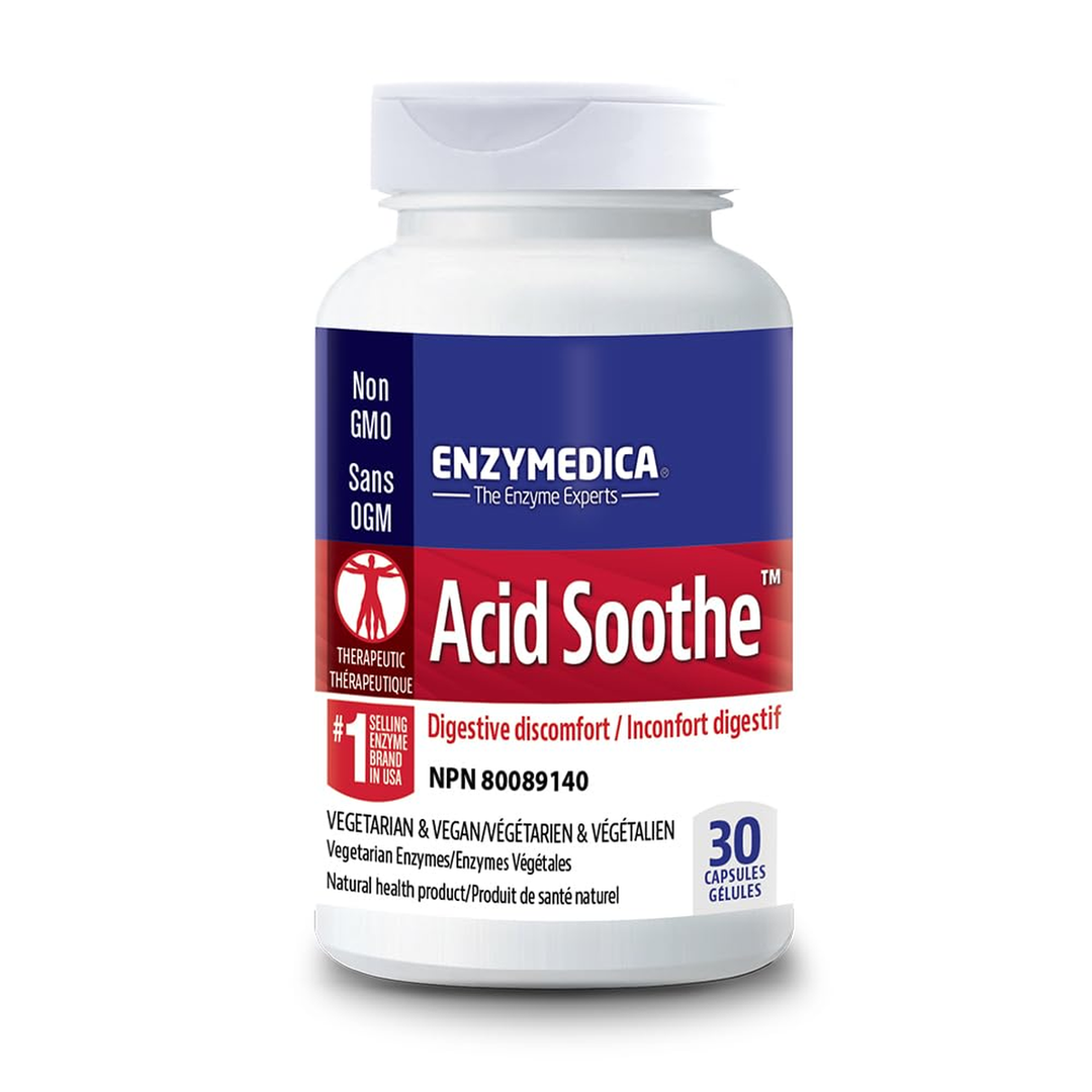 Enzymedica, Acid Soothe, Support for Occasional Heartburn, 3-in-1 Formula with Enzymes &amp; Soothing Herbs, 30 Count