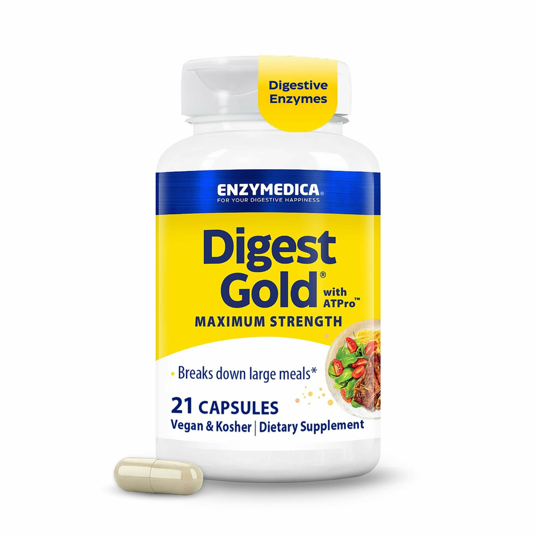 Enzymedica Digest Gold - Digestive Enzyme Supplement for Women &amp; Men, Enzyme Capsules for Digestion, Gut Health Support, Helps Gas &amp; Bloating, ATPro Energy Support, Maximum Strength, Vegan - 21 Caps