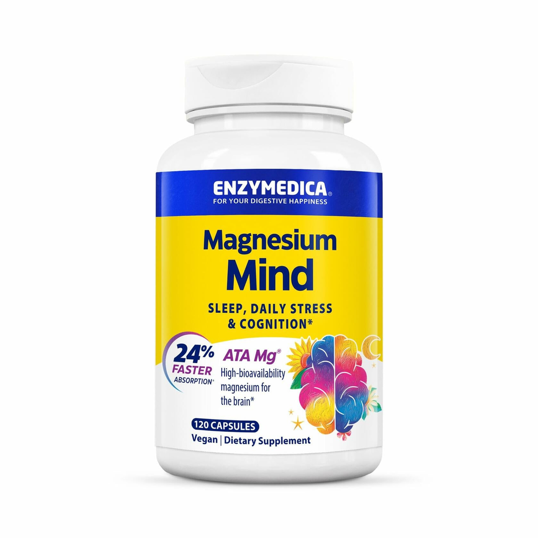 Enzymedica, Magnesium Mind with ATA Mg, 24% Faster Absorption, High-Bioavailability Magnesium for Sleep, Stress &amp; Cognition, 120 Count