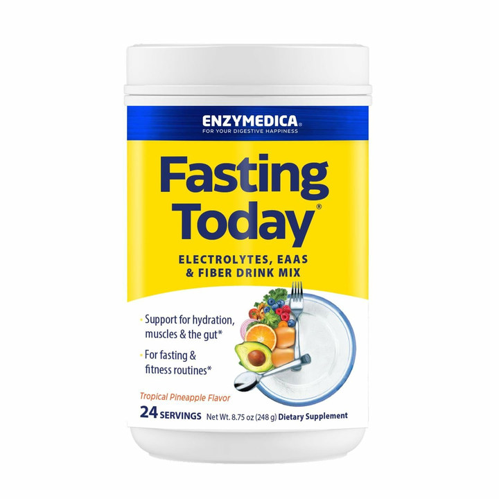 Enzymedica Fasting Today Drink Mix - Electrolyte Powder Supplement for Intermittent Fasting, Support for Hydration, Appetite &amp; Muscle Health, Keto Friendly, Tropical Pineapple Flavor - 8.75 oz