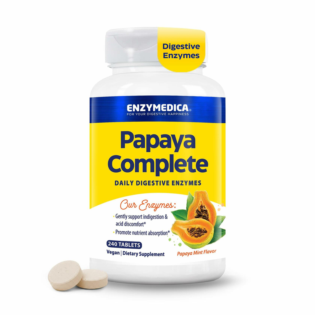 Enzymedica Papaya Complete - Papaya Enzymes Chewable, Digestive Enzyme Supplement for Women and Men, Digestion &amp; Gut Health Support, High Potency Bromelain &amp; Papain, Vegan, Gluten Free - 240 Tablets