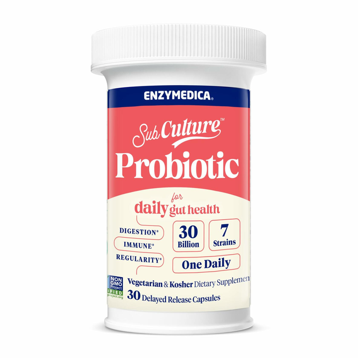 Enzymedica SubCulture Probiotic for Daily Gut &amp; Digestive Health - Probiotic Capsules for Women &amp; Men, 30 Billion CFU, Digestive Nutritional Supplement for Adults, Vegetarian, Non GMO - 30 Caps