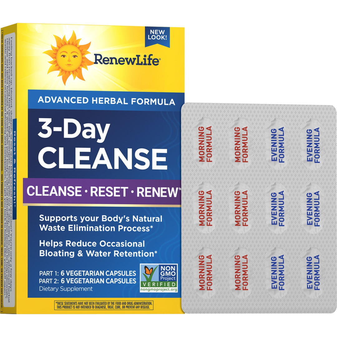 Renew Life Adult Cleanse Total Body Reset, Advanced Herbal Formula - 2-Part, 3-Day Program - Gluten, Dairy &amp; Soy Free - 12 Vegetarian Capsules