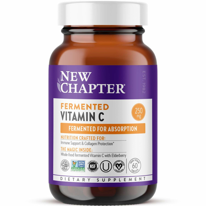 New Chapter Fermented Vitamin C + Elderberry, ONE Daily for Immune Support &amp; Collagen Protection, Made with Organic Herbs, Certified Vegan, Gluten Free, 60 Count