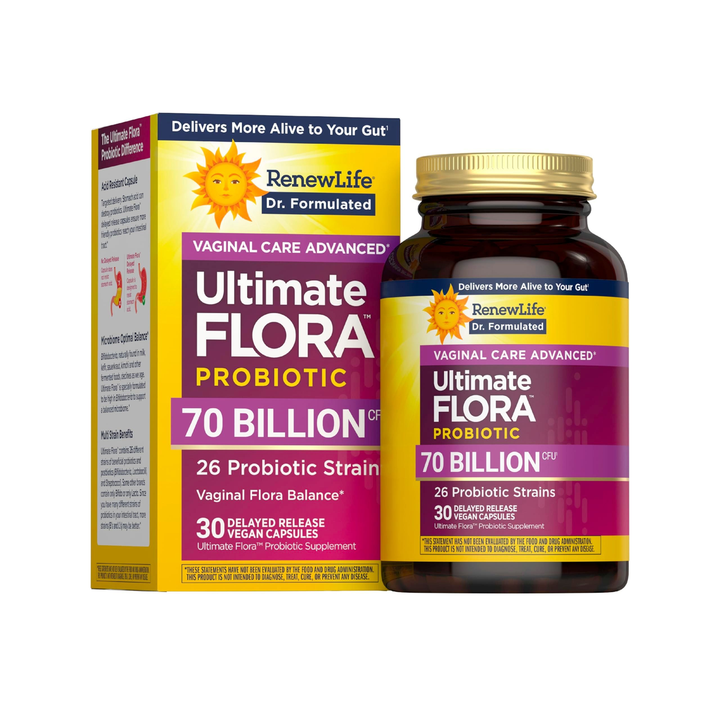 Renew Life Ultimate Flora Probiotics for Women 70 Billion CFU Delayed Release Vegan Capsules 30 Count
