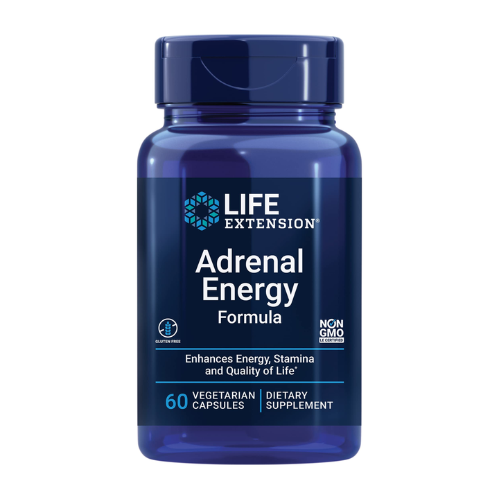 Life Extension Adrenal Energy Formula, Help inhibit the Effects of Stress, holy Basil, cordyceps, bacopa and ashwagandha, Gluten Free, Non-GMO, Vegetarian, 60 Capsules