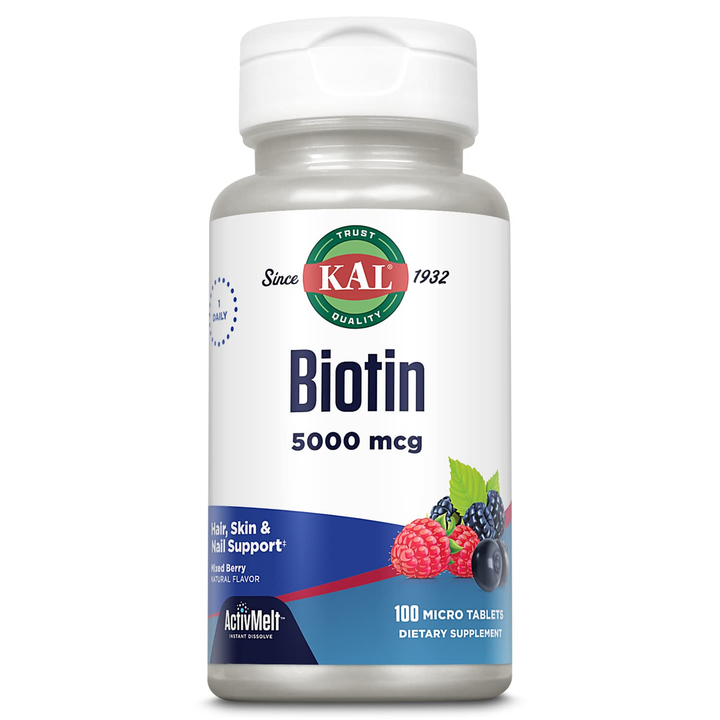 KAL Biotin 5000 mcg, Mixed Berry, 100 Tablets