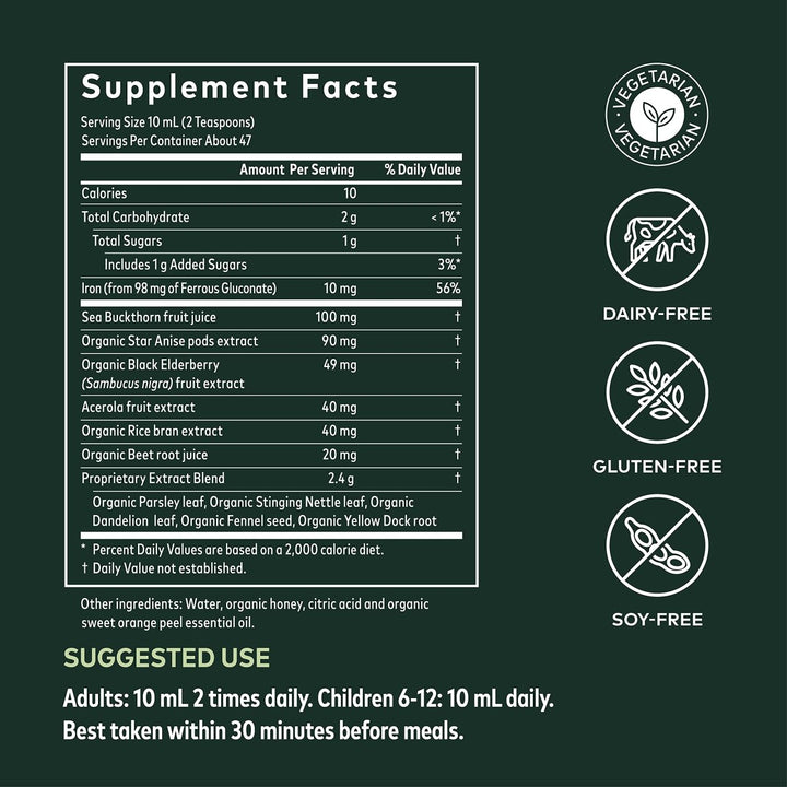 Pre - order Gaia Herbs Plant Force Liquid Iron - Vegetarian Iron Supplement to Help Maintain Healthy Iron & Energy Levels - with Star Anise, Sea Buckthorn, Beet Root, Dandelion & Nettle - 16 Fl Oz (47 Servings) - The Oasis of Health