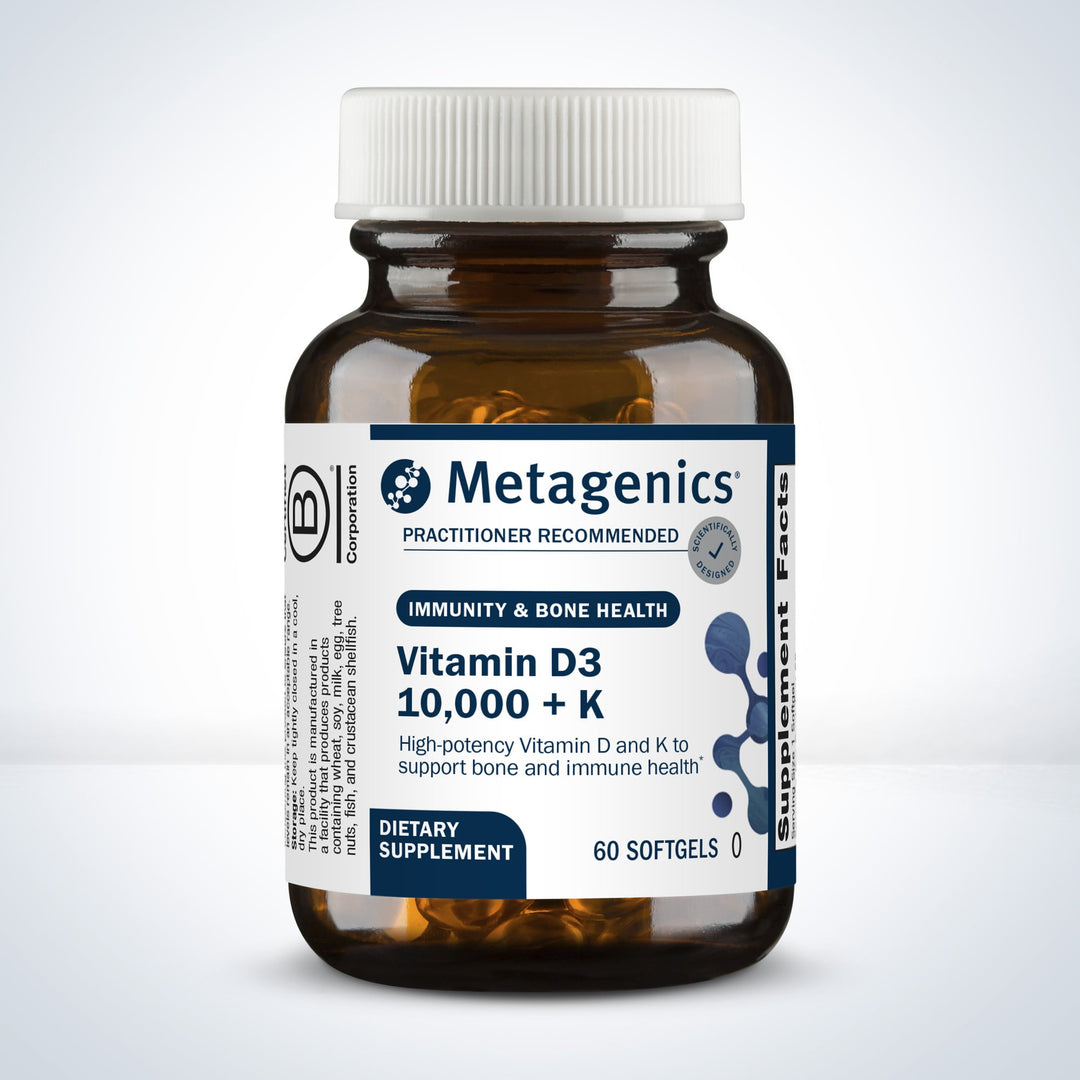 Metagenics Vitamin D3 10,000 IU with Vitamin K2 - Vitamin D Supplement for Healthy Bone Formation, Cardiovascular Health, and Immune Support - 60 Count