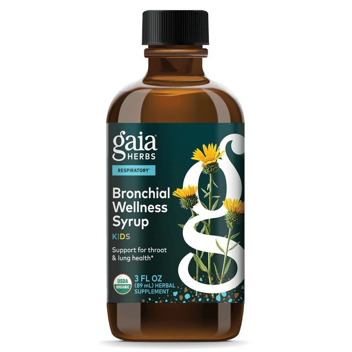 Gaia Kids Bronchial Wellness Syrup - Immune Support Supplement - Overall Throat &amp; Lung Health Support - Certified Organic Formula with English Plantain, Grindelia &amp; Honey - 3 Fl Oz (18 Servings)