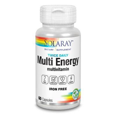 Solaray Twice Daily Multi Energy Multivitamin, Iron Free | Complete Multi for Immune and Energy Support | Non-GMO (60)