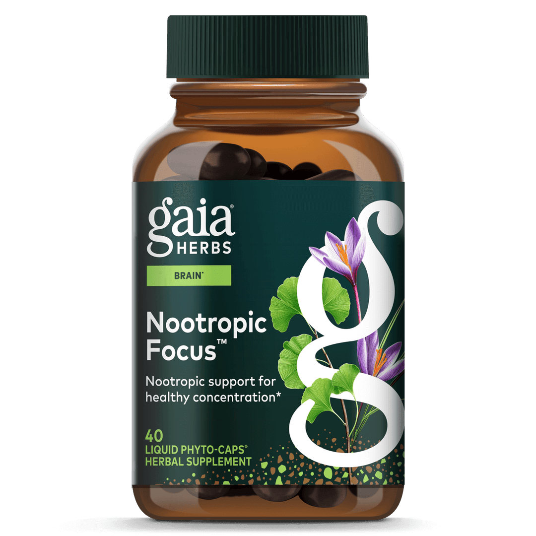 Gaia Herbs Nootropic Focus - Brain &amp; Cognitive Support Supplement to Help Maintain Healthy Concentration* - with Saffron, Lemon Balm &amp; Spearmint - 20 Liquid Phyto-Capsules (Up to 10-Day Supply)
