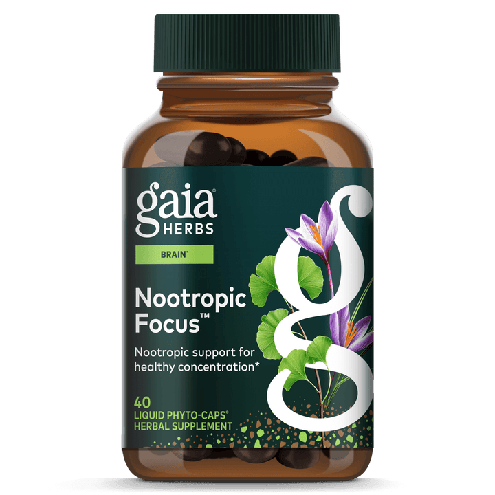Gaia Herbs Nootropic Focus - Brain &amp; Cognitive Support Supplement to Help Maintain Healthy Concentration* - with Saffron, Lemon Balm &amp; Spearmint - 20 Liquid Phyto-Capsules (Up to 10-Day Supply)