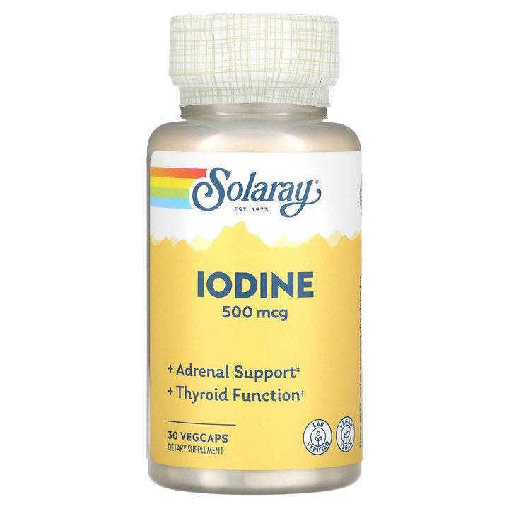 Solaray Iodine 500 mcg, Iodine Supplement for Healthy Adrenal and Thyroid Support, Energy, Metabolism, and Focus, Potassium Iodide, Vegan, 60-Day Money-Back Guarantee, 30 Servings, 30 VegCaps