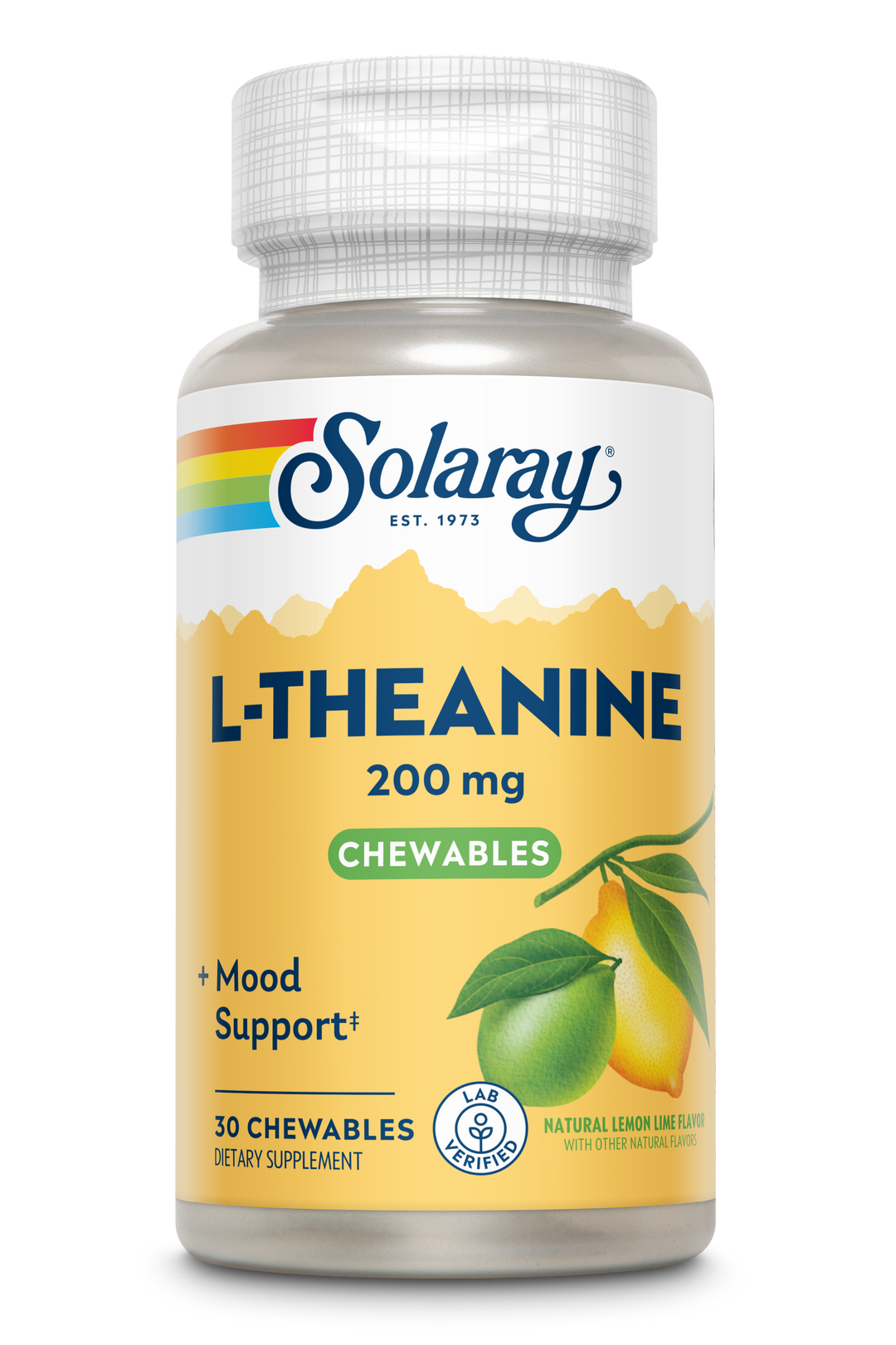 SOLARAY L Theanine 200mg, Healthy Mood Support and Focus Supplement with Vitamin B-6, Sugar Free Natural Lemon Lime Flavor, Lab Verified, 60-Day Guarantee, 30 Servings, 30 L Theanine Chewables
