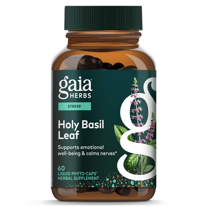 Gaia Herbs Pro Holy Basil Leaf - Stress Support Supplement with Holy Basil - Herbal Supplements to Support a Positive Mindset - 60 Liquid Phyto-Caps