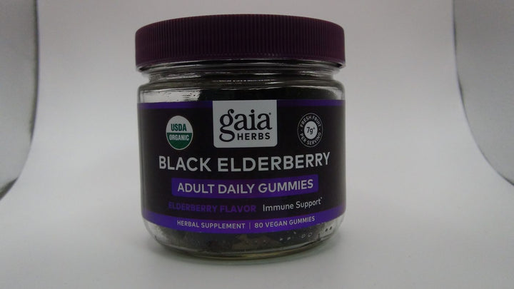 Gaia Herbs Black Elderberry Adult Daily Gummies - Immune Support Gummies with Black Elderberries - Elderberry Supplement to Aid Immune Health - Real Fruit Supplement - 80 Vegan Gummies