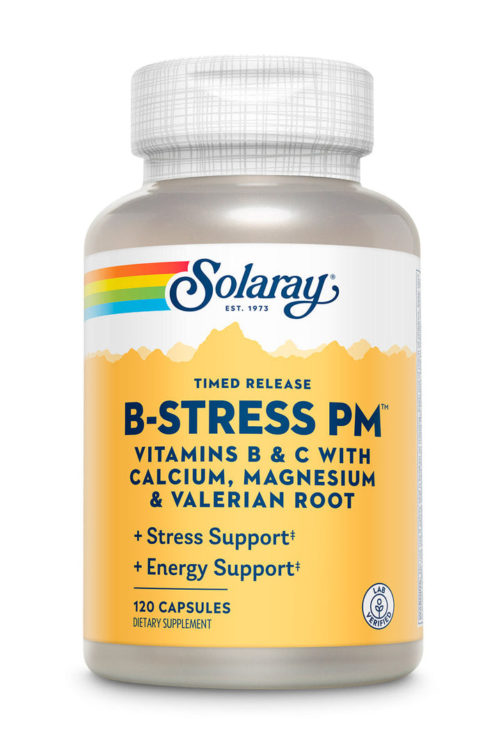 Solaray B-Stress PM Supplement | Comprehensive B-Vitamin Complex with Relaxation Support | 120 Capsules  04231