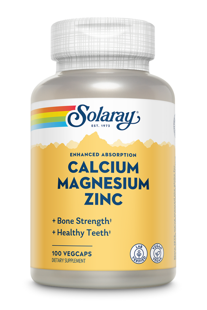 Solaray Calcium Magnesium Zinc Supplement, with Cal &amp; Mag Citrate, Strong Bones &amp; Teeth Support, Easy to Swallow Capsules, Vegan, 60 Day Money Back Guarantee, 25 Servings, 100 VegCaps