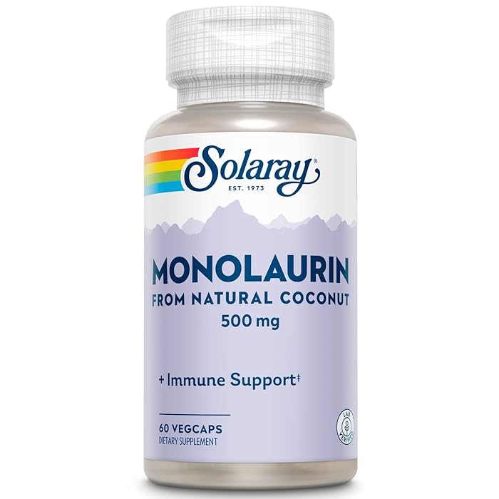 SOLARAY Monolaurin 500mg Immune Support Supplement, from Natural Coconut, Helps Maintain Immune & Gut Health & a Balanced Gut Flora, 60-Day Money Back Guarantee, 60 Servings, 60 VegCaps
