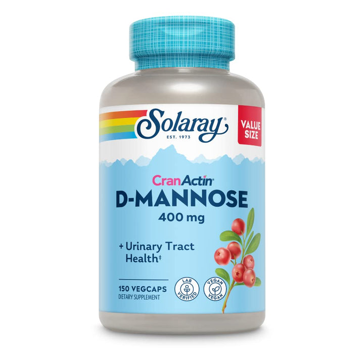 SOLARAY D-Mannose with CranActin Cranberry Supplement 400mg, Urinary Tract Health &amp; Bladder Support Capsules with Vitamin C for Immune Function, Vegan, 60 Day Guarantee, 30 Servings, 60 VegCaps