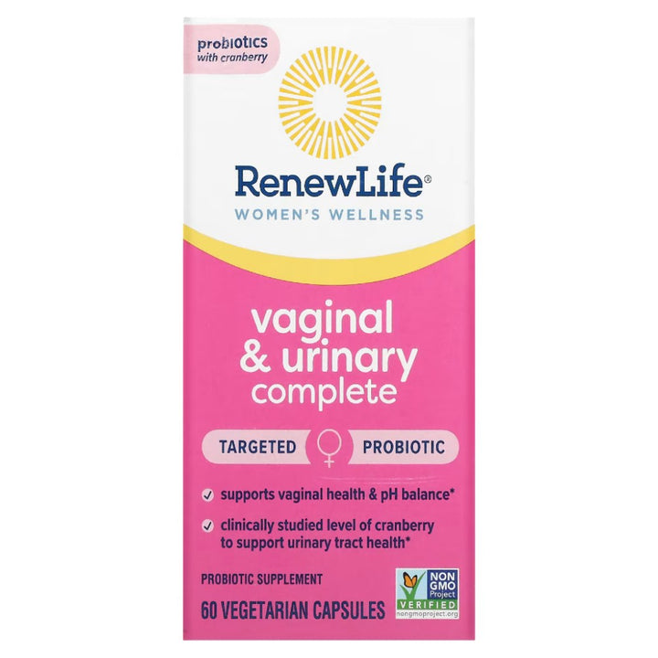 Renew Life Probiotics for Women, 3.5 Billion CFU, Probiotic Supplement for Digestive, Vaginal &amp; Immune Health, Soy, Dairy &amp; Gluten Free, Vaginal &amp; Urinary Complete, Cranberry, 60 Capsules