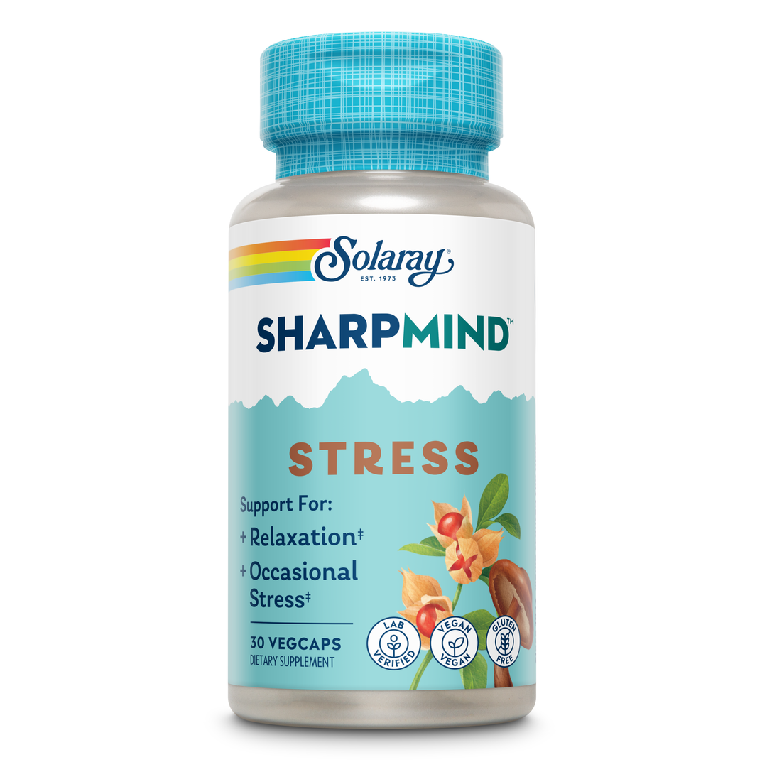 SOLARAY SharpMind Stress, Nootropic Mood Support Supplement for Relaxation and Occasional Stress Relief Support, Adaptogen with Ashwagandha, L Theanine, 60 Day Money Guarantee, 30 Serv 30 VegCaps