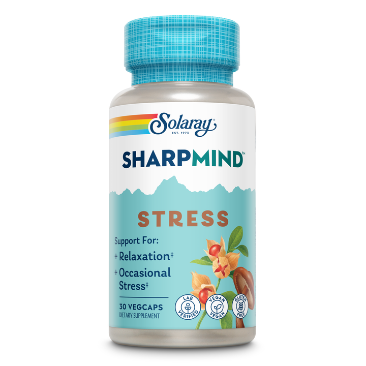 SOLARAY SharpMind Stress, Nootropic Mood Support Supplement for Relaxation and Occasional Stress Relief Support, Adaptogen with Ashwagandha, L Theanine, 60 Day Money Guarantee, 30 Serv 30 VegCaps