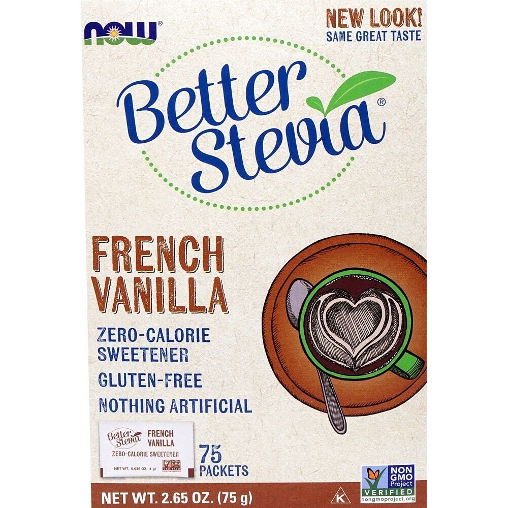 Now Foods BetterStevia French Vanilla 75 Packets Per Box - 6863 - 3 Pack