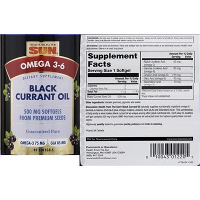 Nature's Life Health from the Sun Black Currant Oil 90 Softgels   PN 01220