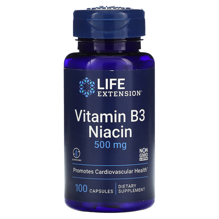 Life Extension Vitaamin B3 Niacin 500 mg 100 Capsules - 3 Pack
