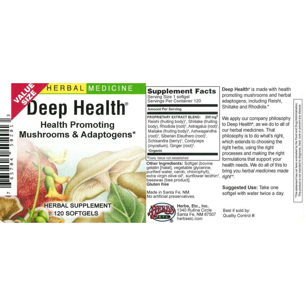Herbs Etc - Deep Health Medicinal Mushrooms Alcohol Free - 120 Softgels