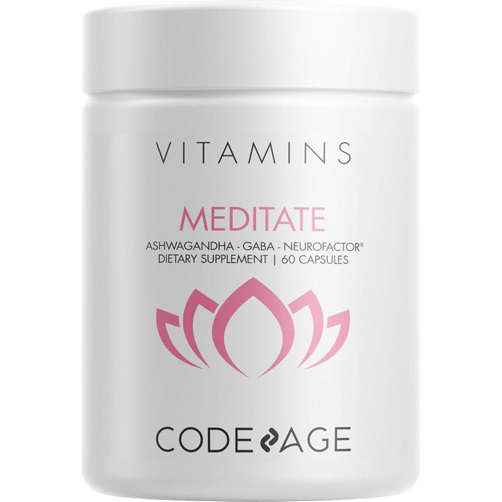 Codeage - Meditate Vitamins Brain Supplement - GABA, DHH-B, NeuroFactor, Ashwagandha - 60 Capsules