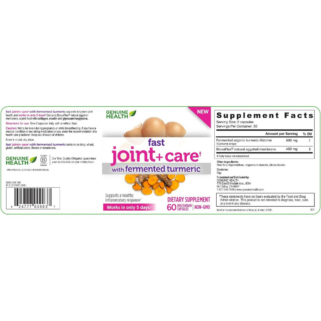 Genuine Health - Fast Joint+ Care with Fermented Turmeric - 60 Vegetarian Capsules