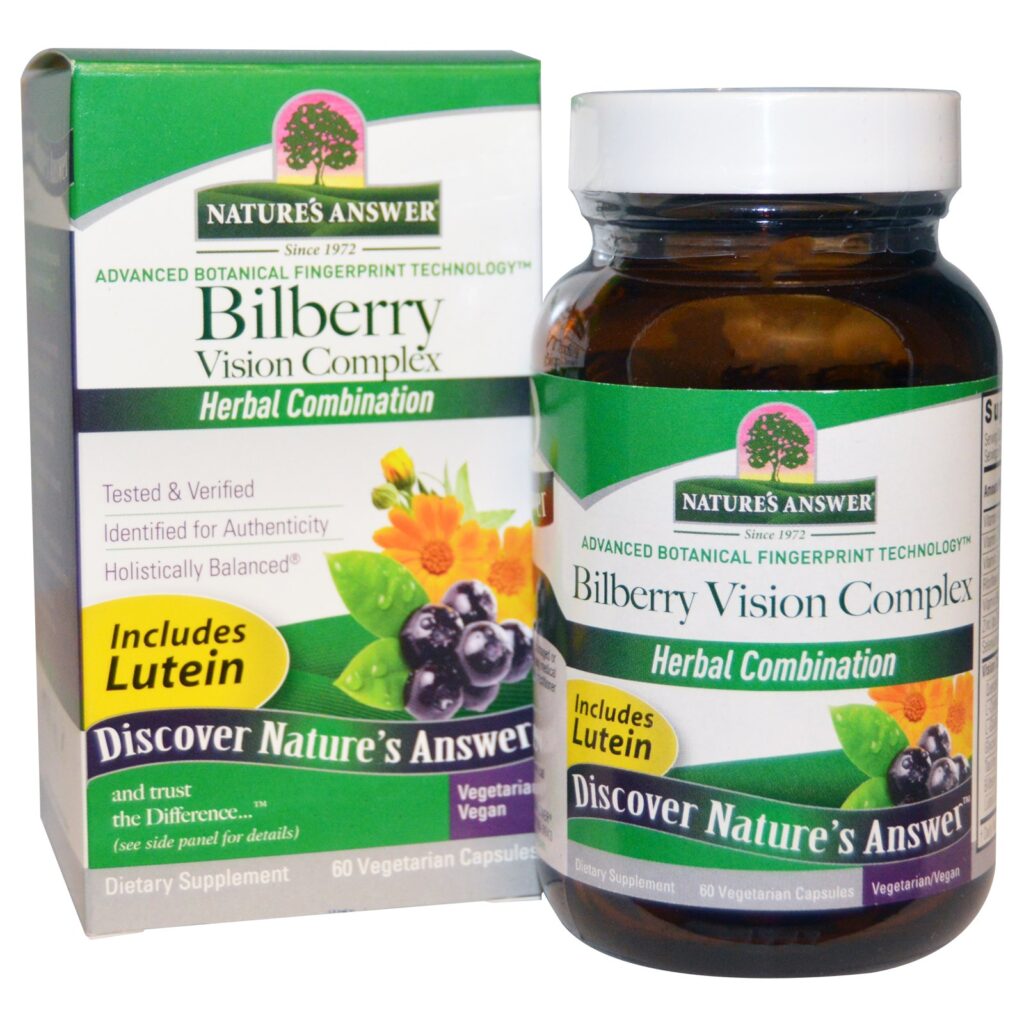 Nature's Answer - Bilberry Plus Lutein Vision Complex Once Daily Herbal Blend - 60 Vegetarian Capsules