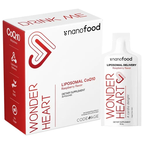 Codeage - Wonder Heart Liquid Liposomal CoQ10 as Ubiquinone with Non-GMO Sunflower Oil Raspberry Flavor - 30 Pouches