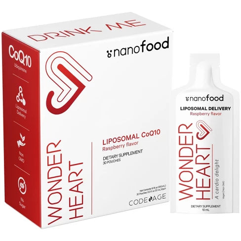 Codeage - Wonder Heart Liquid Liposomal CoQ10 as Ubiquinone with Non-GMO Sunflower Oil Raspberry Flavor - 30 Pouches